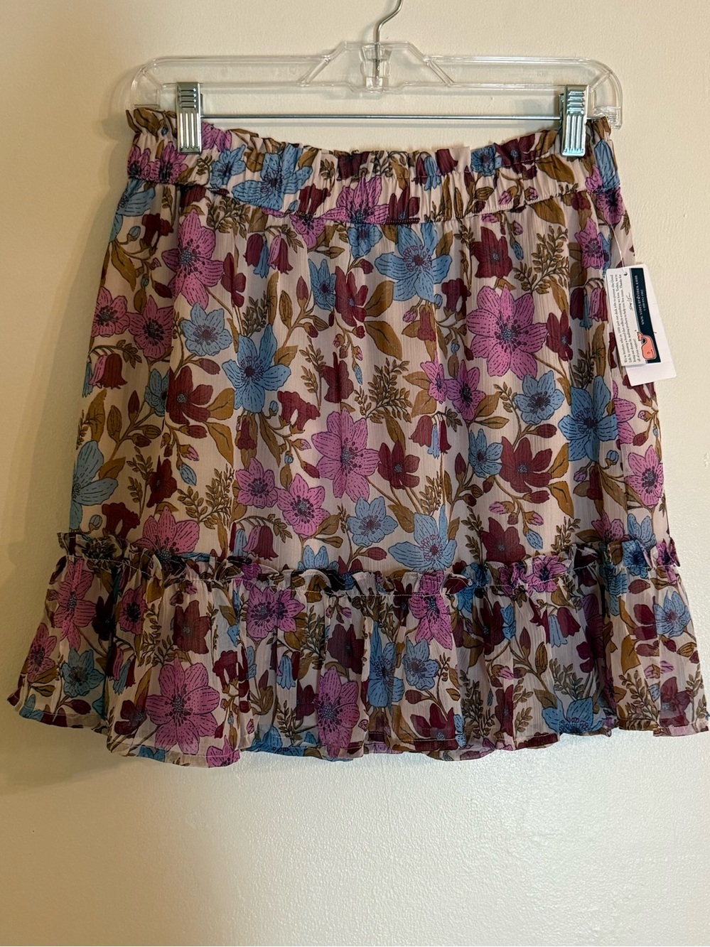 Vineyard Vines Floral Ruffle Mini Skirt - Pink, Blue & Tan Size Medium